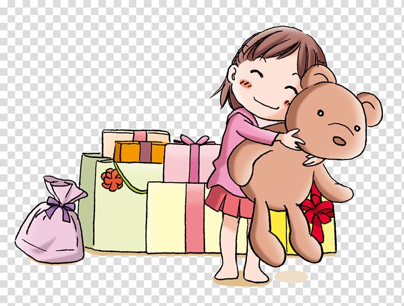 Bear Gift Calendar Illustration, Take the girl with a bear transparent background PNG clipart