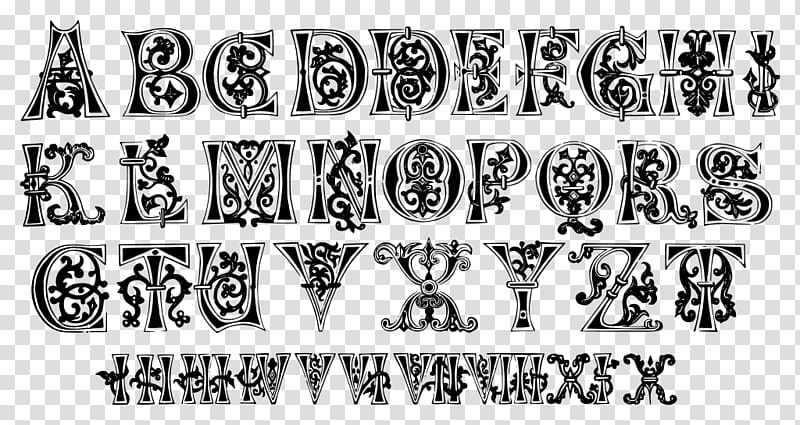 The Signist\'s Book of Modern Alphabets: Plain and Ornamental, Ancient and Medieval, from the Eighth to the Twentieth Century, with Numerals Middle Ages Letter Illuminated manuscript, tattoo english alphabet painted transparent background PNG clipart