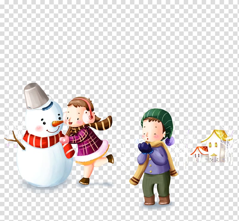 Snowman Computer file, Snow playing children and snowman illustration transparent background PNG clipart