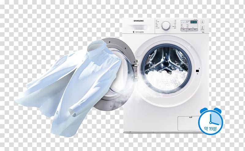 white Samsung front-load washing machine, Washing machine Samsung Electronics Clothing Laundry Detergent, Washer shirt transparent background PNG clipart
