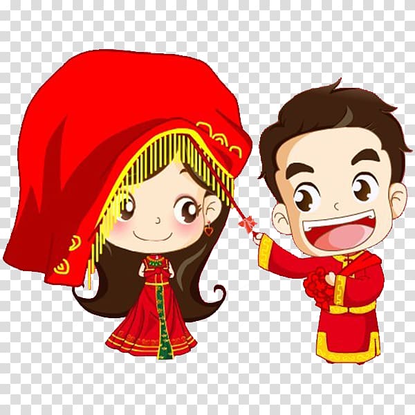 Wedding Chinese marriage , Cute Chinese wedding dolls transparent background PNG clipart