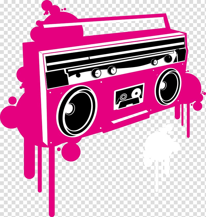 pink and black radio illustration, Boombox Stereophonic sound Keychain Compact Cassette Keyring, Radio transparent background PNG clipart