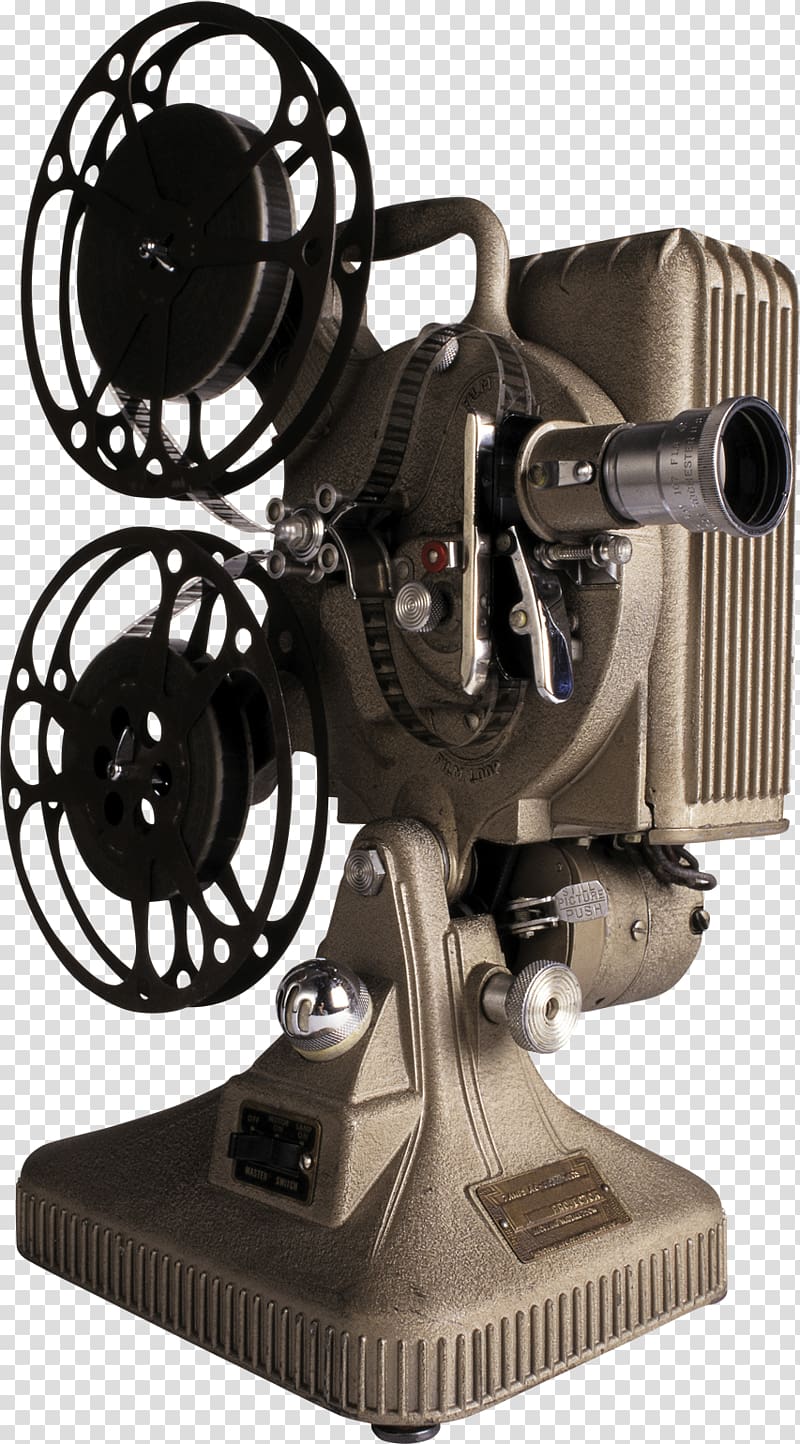 Gray reel-to-reel movie projector art, Movie projector 8 mm film Cinema Reel,  Vintage Camera transparent background PNG clipart