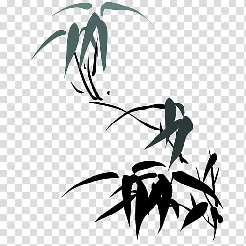 Bamboo Ink wash painting Chinese painting, Green and fresh bamboo leaves decorative patterns transparent background PNG clipart