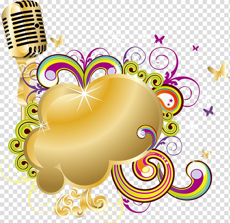 yellow and pink microphone art, Microphone, Golden Microphone transparent background PNG clipart