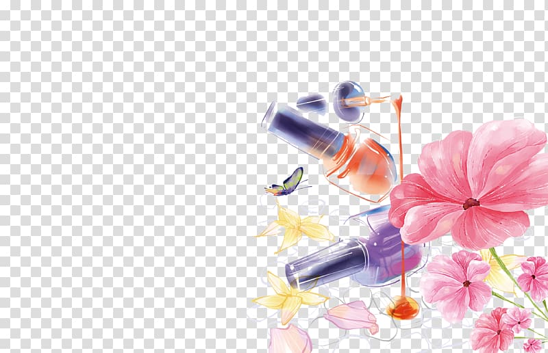 pink flower illustration, Nail polish Cosmetics Eye shadow Nail art, Cartoon painted nail transparent background PNG clipart