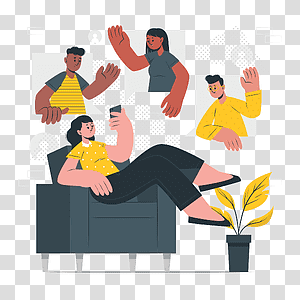 illustration, Social life, communication, phone, home, online, people, social media, friends, devices transparent background PNG clipart thumbnail