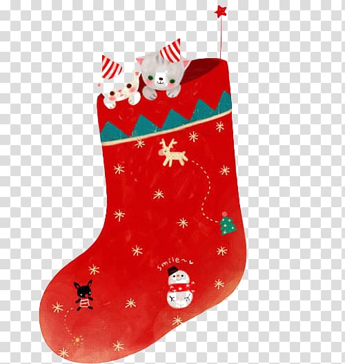 Santa Claus Christmas ing Sock, Red Christmas socks transparent background PNG clipart