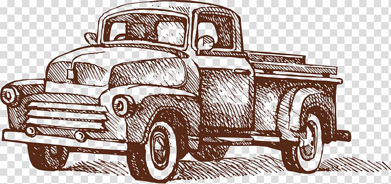 brown single cab truck illustration, Vintage car Automotive design Classic car, Brown brief truck transparent background PNG clipart