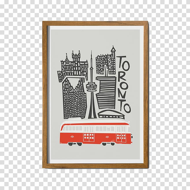 Toronto Tram Cityscape Printmaking Poster, Decorated city transparent background PNG clipart