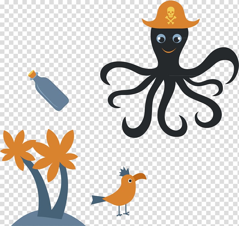 Piracy Boat Navio pirata Child, bottle coconut octopus elements transparent background PNG clipart