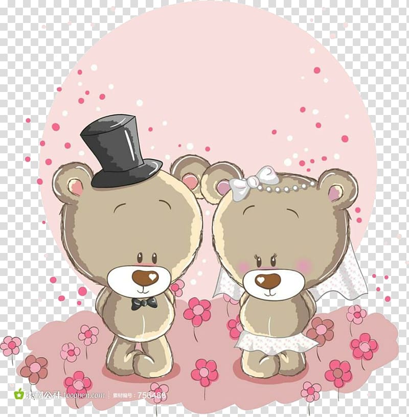 two brown wedded bear illustration, Teddy bear Cuteness Illustration, Teddy Bear one pair transparent background PNG clipart