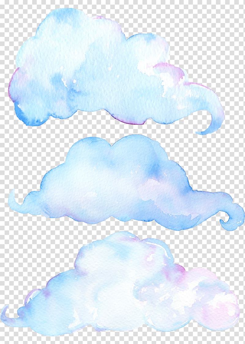 three white and blue cloud , Drawing Cartoon Pattern, Hand-painted cloud decorative patterns transparent background PNG clipart