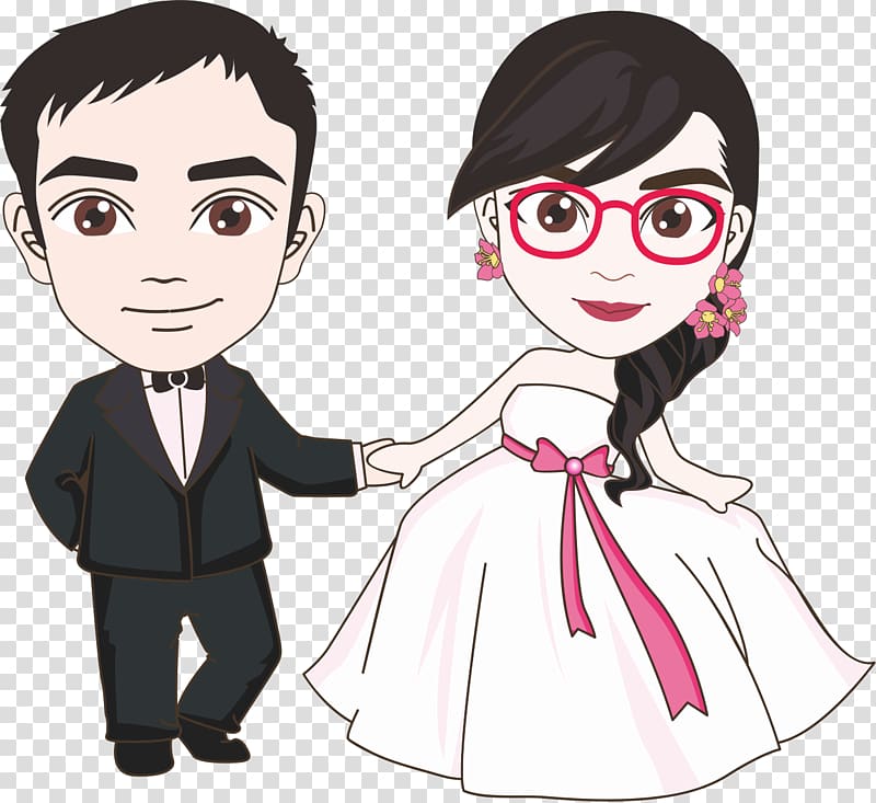 Marriage Wedding Cartoon, Cartoon bride and groom transparent background PNG clipart