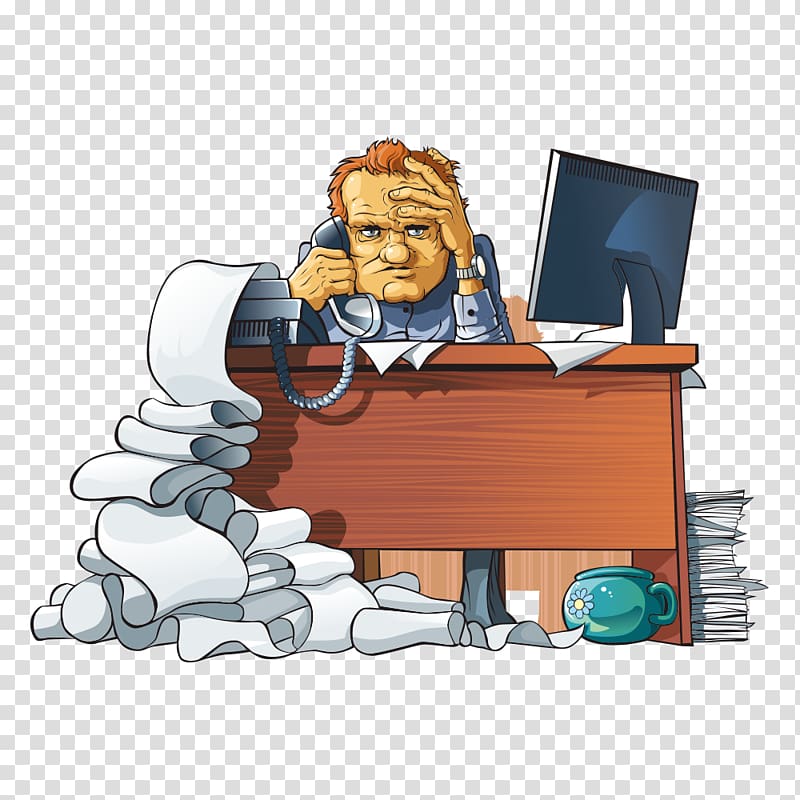 Office Desk , Call cartoon businessman transparent background PNG clipart