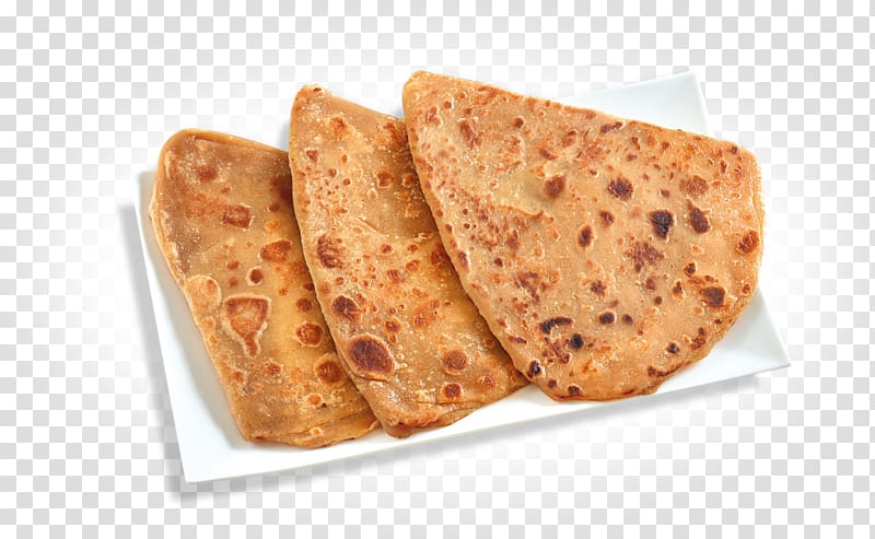 three pancakes on white tray, Paratha Roti Naan Dal Indian cuisine, onion transparent background PNG clipart