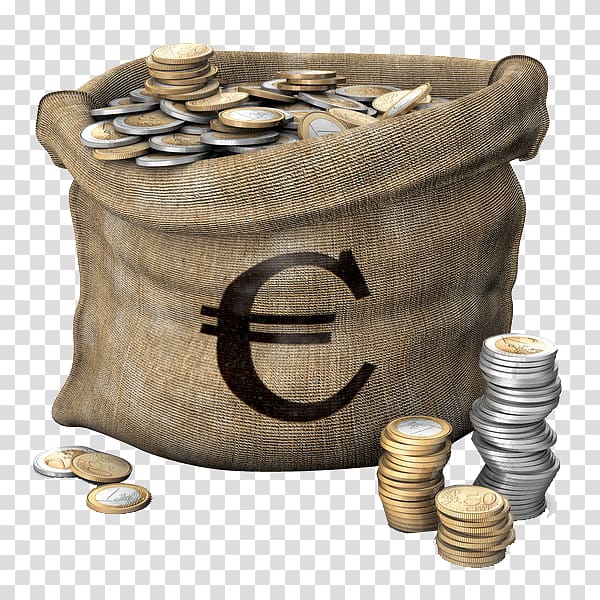coins in sack art, Senec TurboSquid Money bag 3D modeling, A bag of euro transparent background PNG clipart