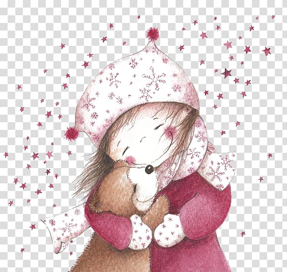 Drawing Christmas Illustrator Illustration, Winter girl transparent background PNG clipart