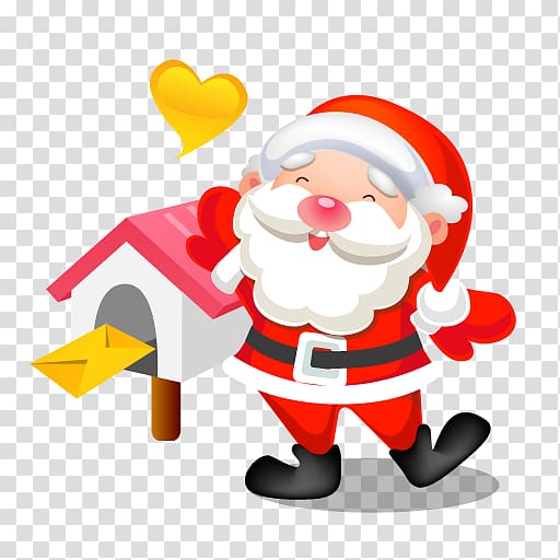 Santa Claus near mailbox , christmas ornament fictional character line, Santa mail transparent background PNG clipart