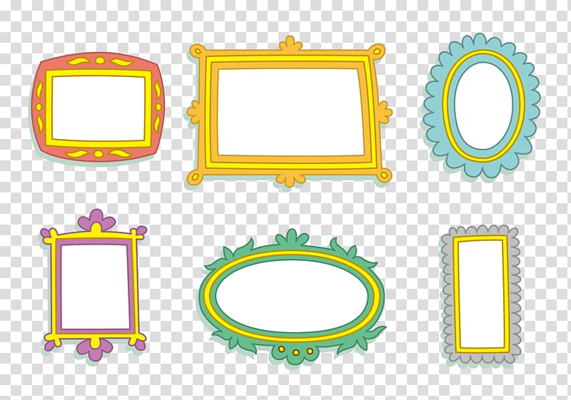 six assorted-shape-and-color frames illustration, frame Film frame, Lovely baby frame transparent background PNG clipart