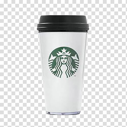white and black Starbucks tumbler illustration, Coffee Starbucks Cappuccino Tea Espresso, Covered with Starbucks Cup transparent background PNG clipart