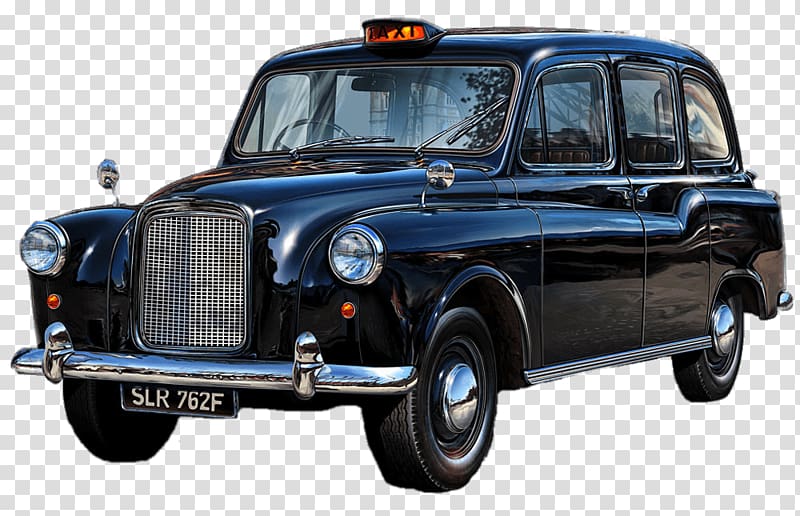 black taxi, Shiny UK Black Cab transparent background PNG clipart