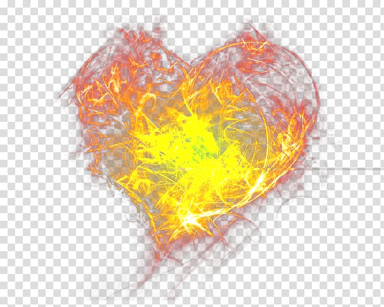 yellow, orange, and red heart , Fire Heart , Heart fire transparent background PNG clipart