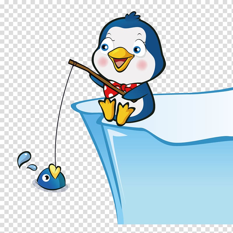 Penguins on ice fishing transparent background PNG clipart