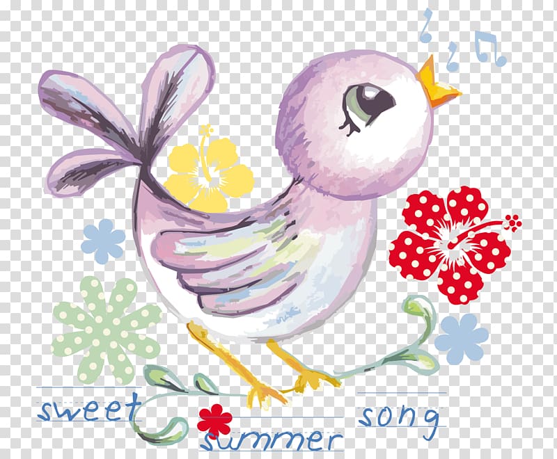 Bird Watercolor painting Euclidean , cartoon hand painted watercolor hum song bird flower transparent background PNG clipart