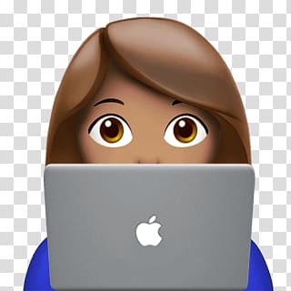woman behind gray MacBook illustration, Apple Fan Emoji transparent background PNG clipart