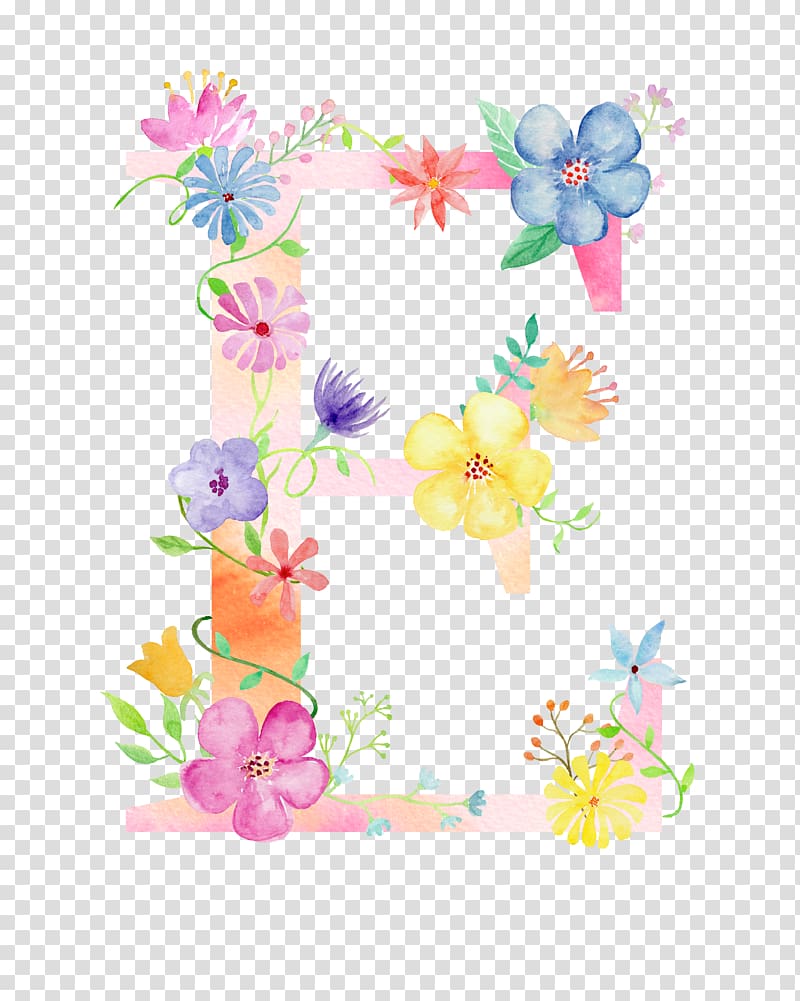 flowers on the letter e transparent background PNG clipart