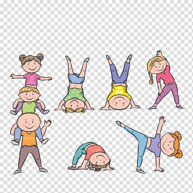 boy and girl illustrations, Physical exercise Child illustration Gymnastics, Child doing gymnastics transparent background PNG clipart