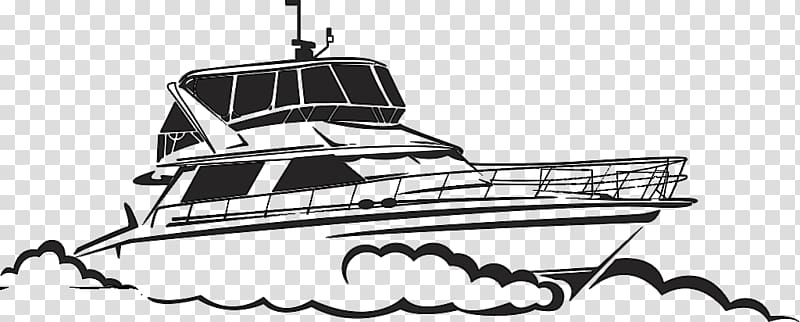 Yacht Drawing Boat Illustration, Black and white hand-painted yacht transparent background PNG clipart