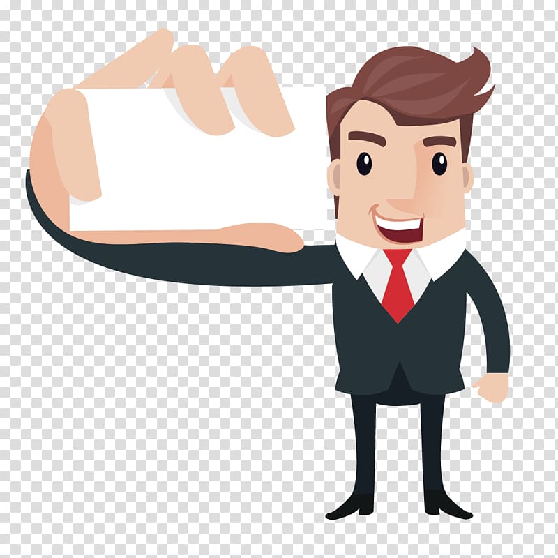 Businessperson Cartoon Illustration, Man holding a card transparent background PNG clipart