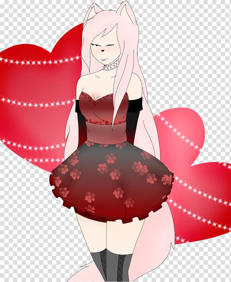 Mangaka Anime Pin-up girl Valentine\'s Day, little fox transparent background PNG clipart