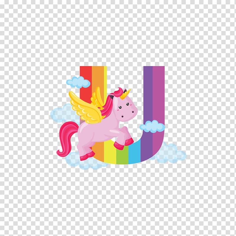 Alphabet Letter Unicorn , Color Pegasus alphabet U transparent background PNG clipart