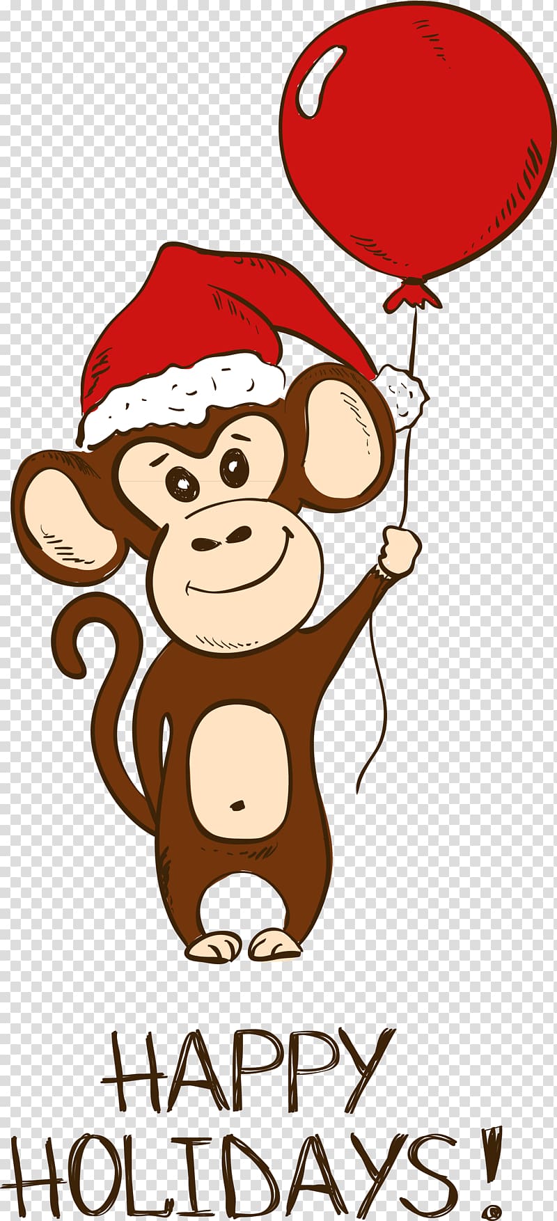 Santa Claus Christmas Cartoon Monkey, Take a balloon monkey transparent background PNG clipart