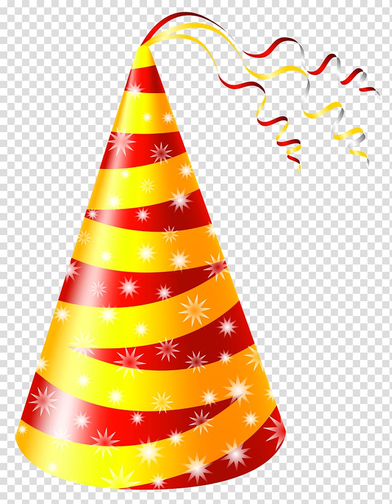 Birthday Party hat , Yellow and Red Party Hat , yellow and red party cone transparent background PNG clipart