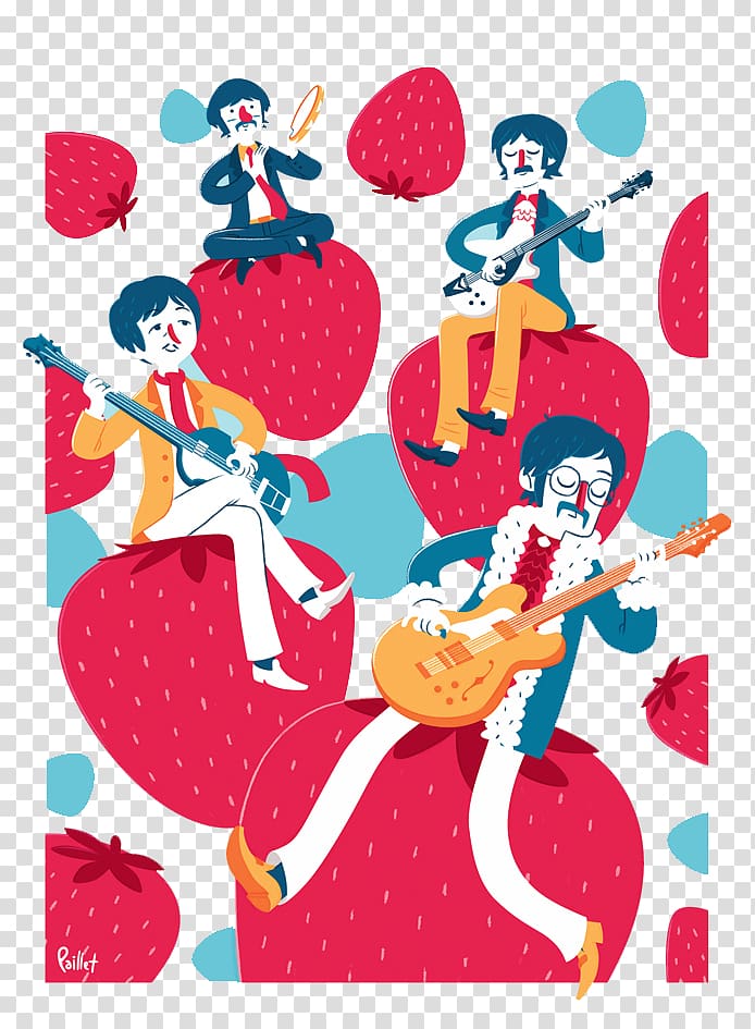 Drawing Art The Beatles Illustrator Illustration, Painted Strawberry playing people transparent background PNG clipart