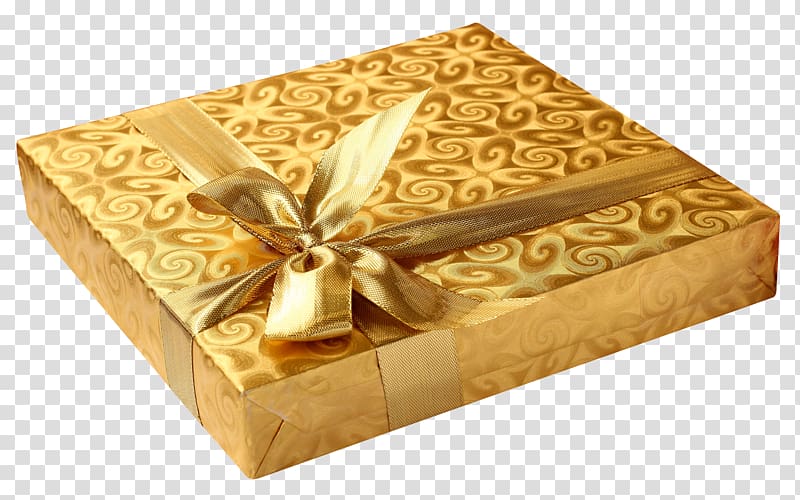 Gift Birthday, Golden gift box transparent background PNG clipart