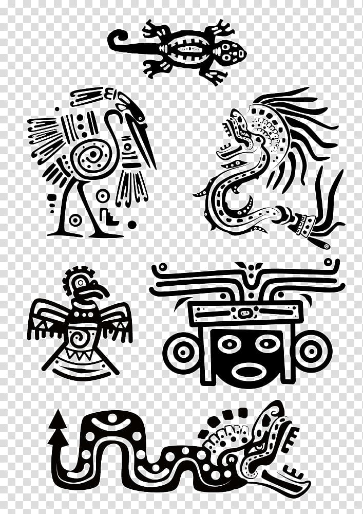 assorted-themed tribal illustration poster, Maya civilization Tattoo Aztec Symbol Ancient Maya art, Ancient Egypt Animals transparent background PNG clipart