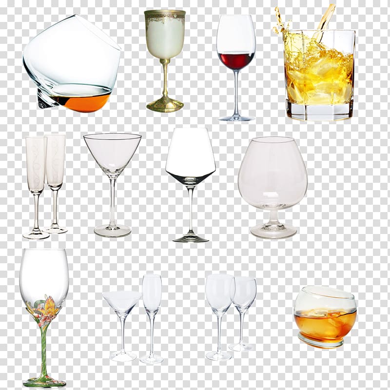 assorted-type drinking glass lot , Red Wine Whisky Wine glass Lead glass, Layered glass transparent background PNG clipart