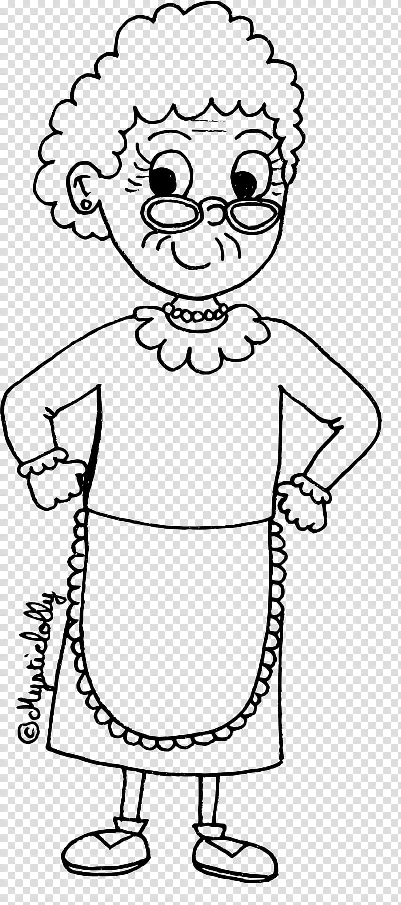 Black and white Drawing Family grandmother, maman transparent background PNG clipart