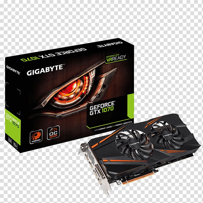 Graphics Cards & Video Adapters NVIDIA GeForce GTX 1070 Gigabyte Technology GDDR5 SDRAM, nvidia transparent background PNG clipart