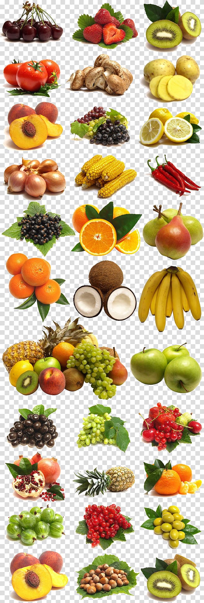 A large collection of fruits and vegetables, assorted vegetable lot transparent background PNG clipart