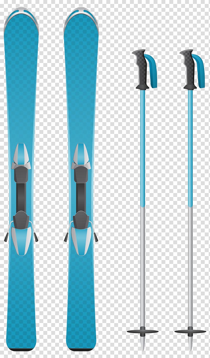 blue and white ski board and ski poles , Skiing Ski pole Ski cross, Blue Skis transparent background PNG clipart