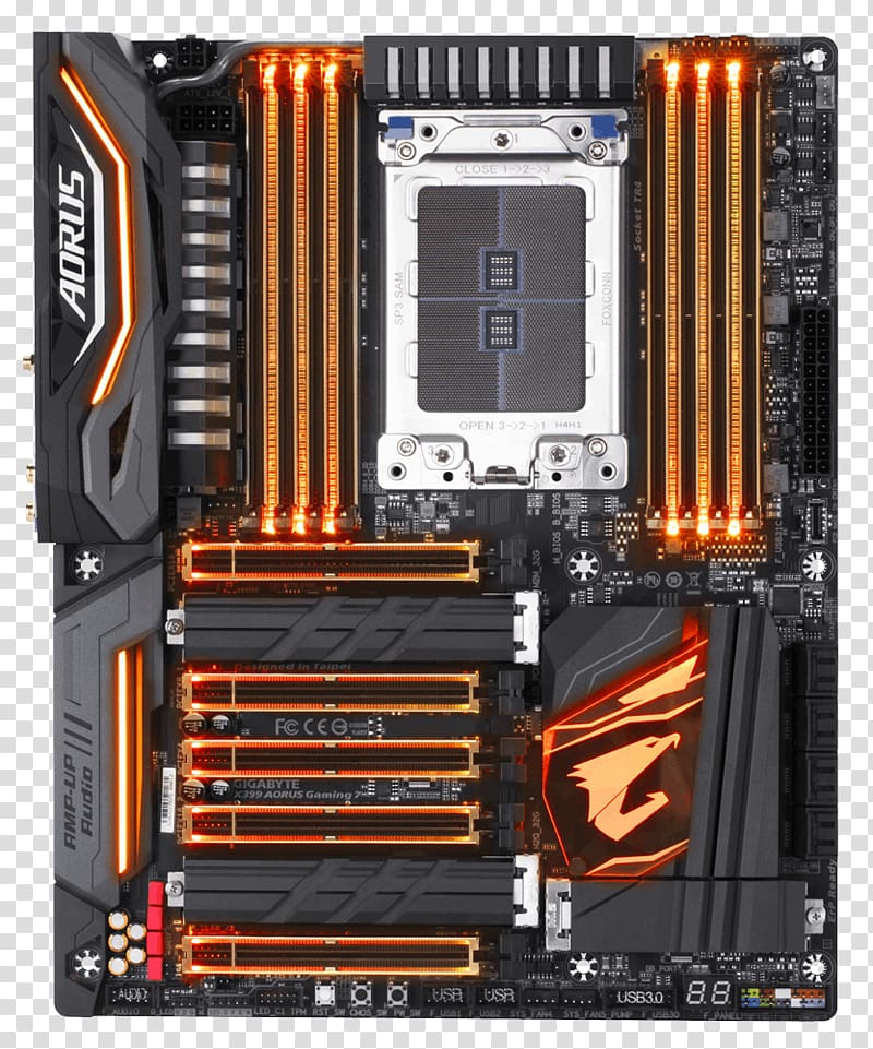 Socket AM4 Gigabyte X399 AORUS Gaming 7, 1.0, motherboard, ATX, Socket TR4, AMD X399, Socket TR4 Ryzen Gigabyte Technology, Lockers transparent background PNG clipart