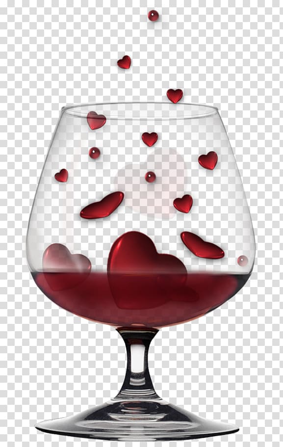 clear glass goblet , Valentine\'s Day Love Dragobete Friendship February 14, Glass with Hearts Clipat transparent background PNG clipart