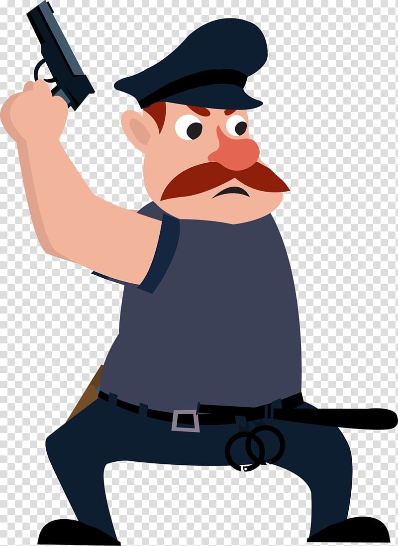 man holding pistol , Cartoon Police officer Icon, Criminal police holding a gun transparent background PNG clipart