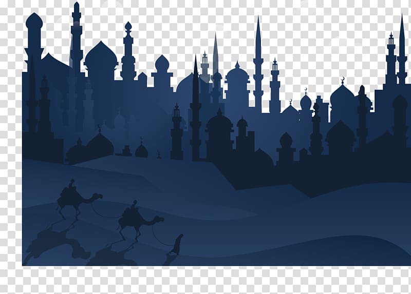 Egypt city illustration, One Thousand and One Nights Illustration, dark blue winter cold transparent background PNG clipart
